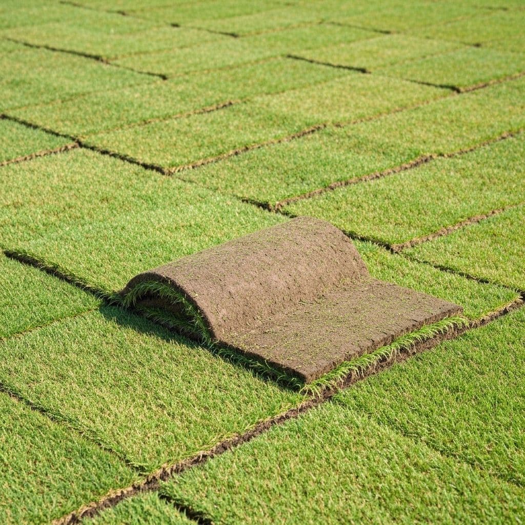 Fresh-cut sod rolls ready for professional lawn installation and delivery in South-Central Wisconsin