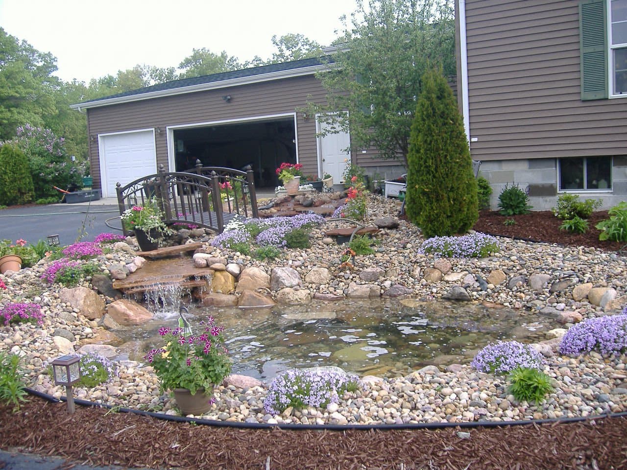 Garden Pond with Waterfall & Bridge in Baraboo, WI