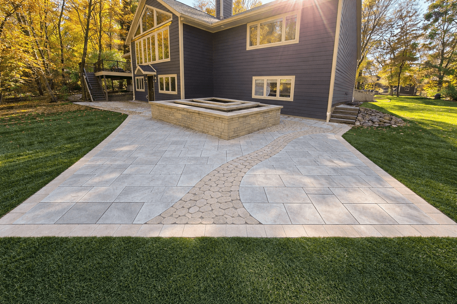 Raised Stone Planter & Paver Patio