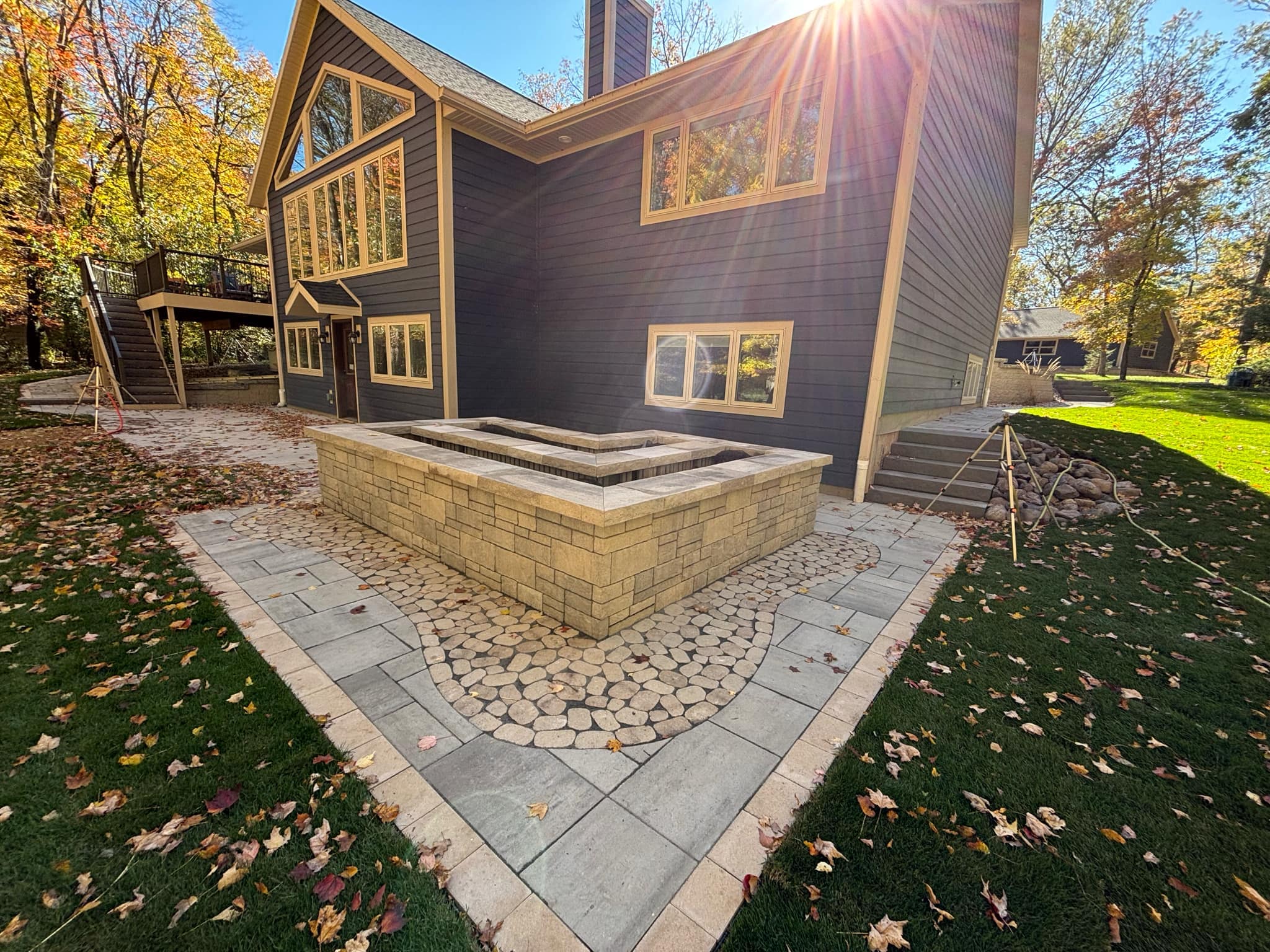 Raised Stone Planter Box with Paver Patio in Wisconsin